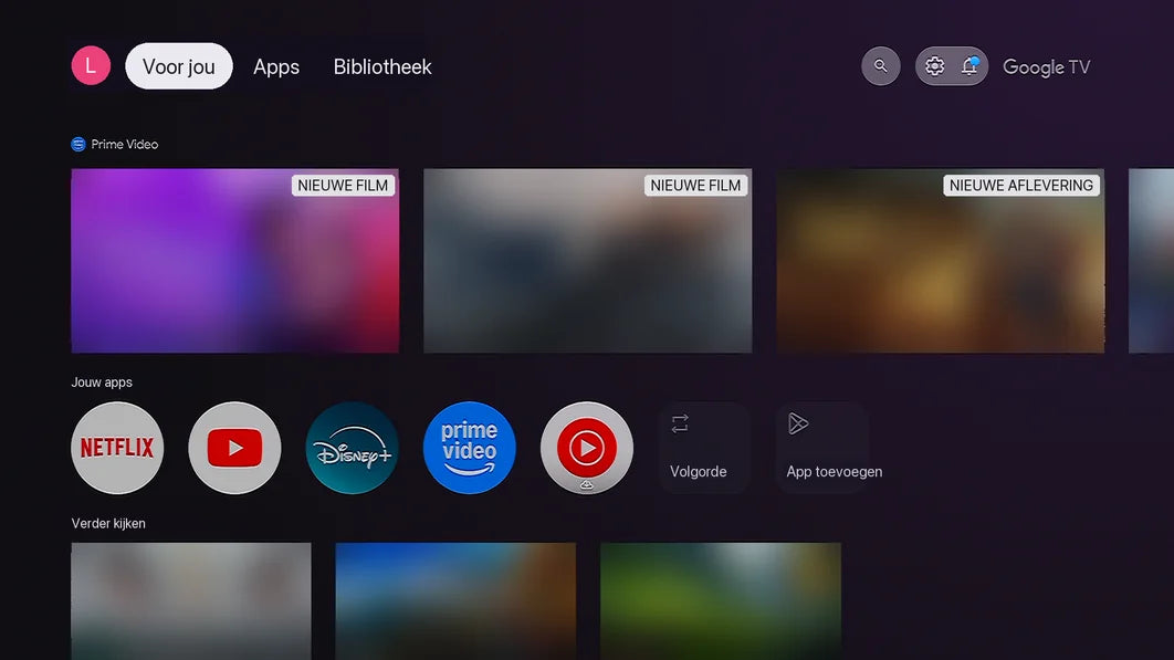 Het Google TV-startscherm